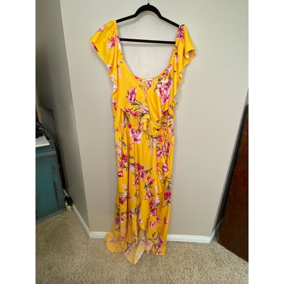 Indulgence Yellow Floral Ruffle Maxi Dress 3X Womens 100% Polyester Summer Style - Picture 1 of 7